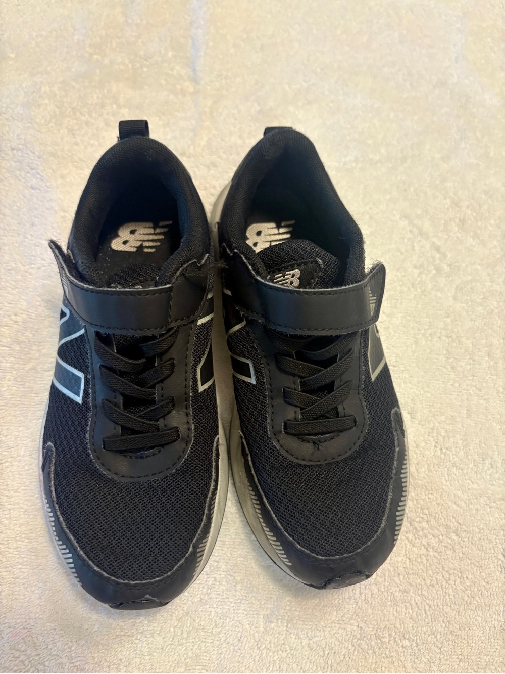 New Balance Kids Black and Silver Hook-and-Loop Athletic Sneakers
